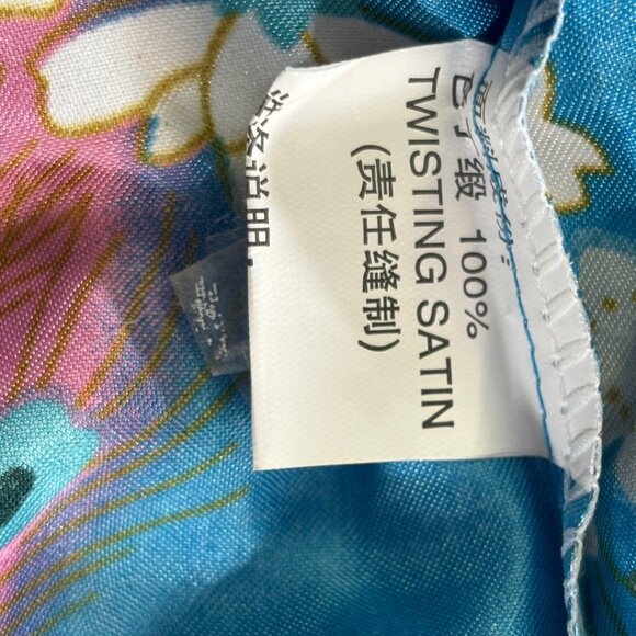 Zhong Sang Kimono Women's Large Long Blue Peacock & Floral Print Twisting Satin - Picture 9 of 11